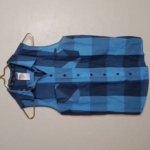 Patagonia Womens Blue Checkered Button Up Sleeveless Tank Top Size Small